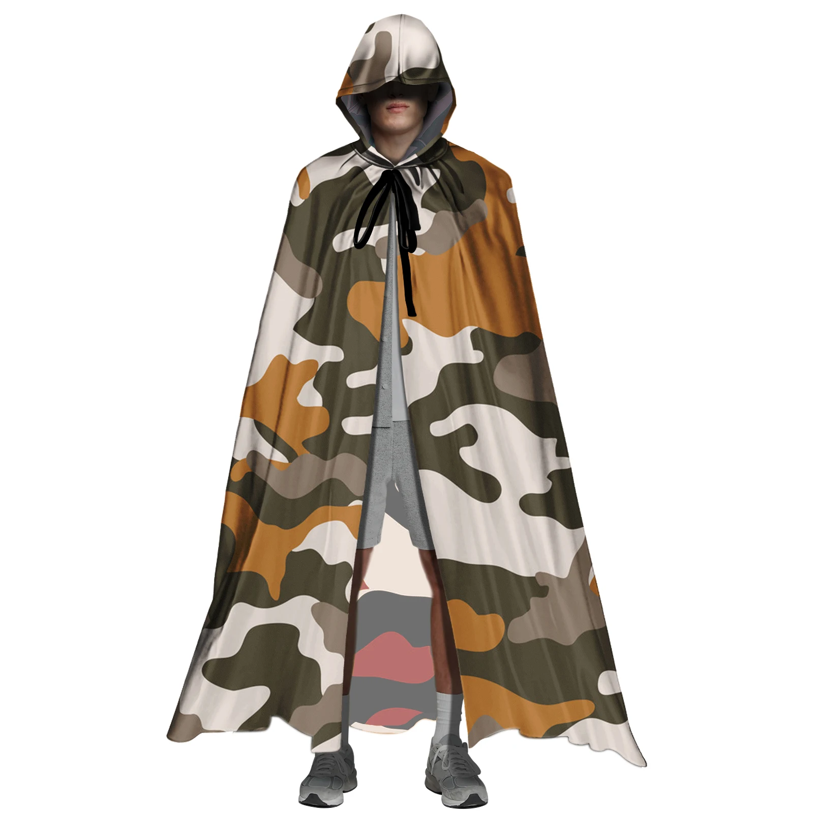 

Плащ с капюшоном, длинный, ветрозащитный, камуфляжный, для взрослых