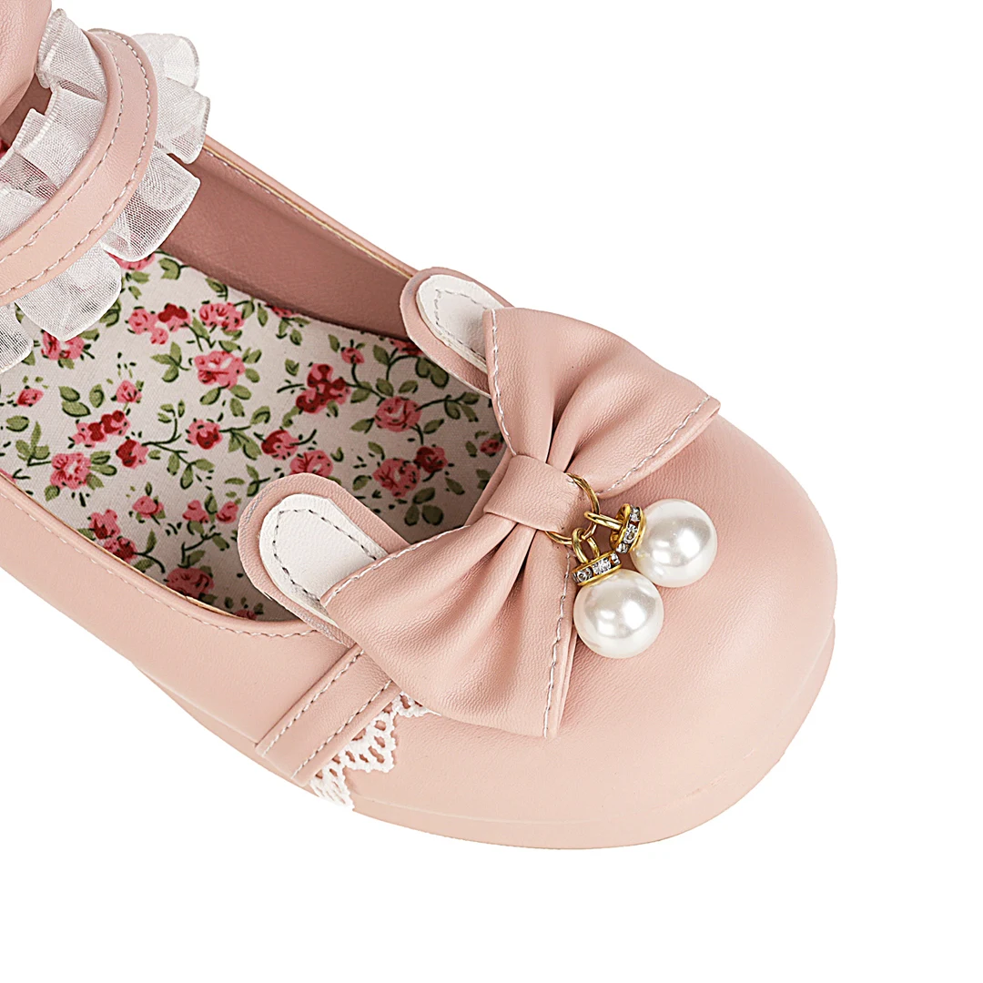 Women Lolita Cosplay Shoes with Cute Ears Peals Cross Strap Block Heel Mary Jane Lace Pumps 2021 Spring Summer Autumn New