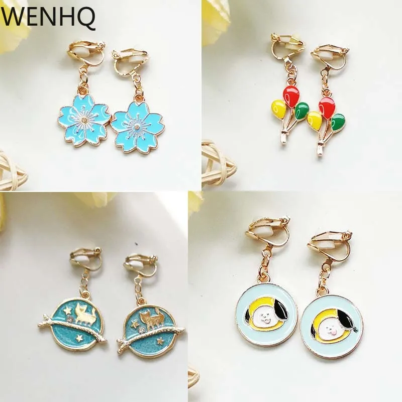 

WENHQ New Arrival Small Clip on Earrings Without Pierced for Girls Birthday Party Cute Cartoon Hypoallergenic Earrings Ear Clip