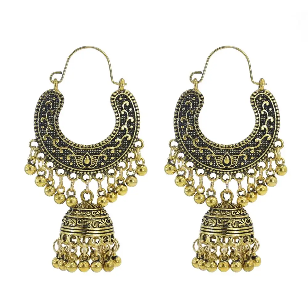 

Vintage Indian Big Bell Pendant Jhumka Drop Earrings for Women Gold Silver Color Turkish Afghan Ethnic Metal Bead Tassel Jewelry