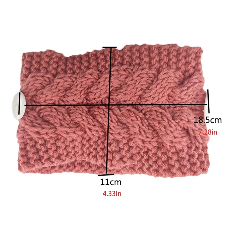 

Women Solid Color Crochet Turban Headband with Buttons Protect Ears Chunky Braided Cable Knitted Elastic Wide Headwrap