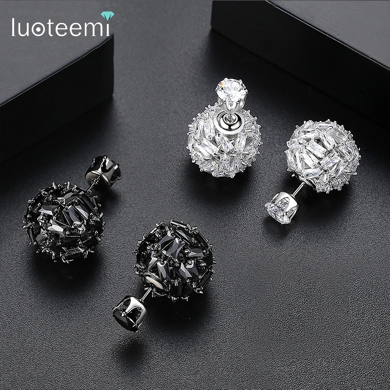 

LUOTEEMI Fashion Black Cubic CZ Ball Stud Earrings for Women Punk New Fashion Gothic Street Pop Hip Hop Ear Jewelry Girl's Party