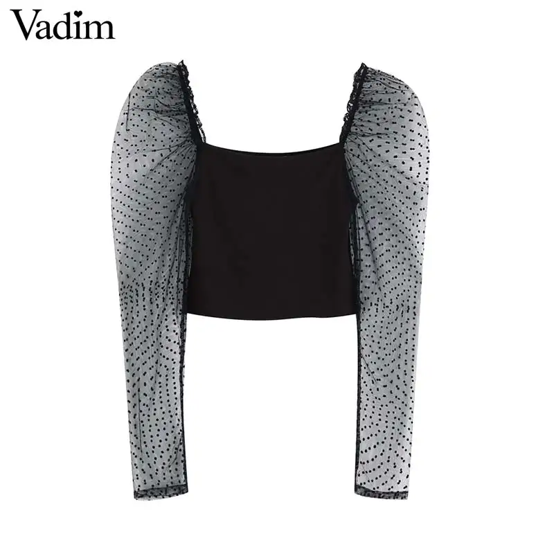 Vadim женский сексуальный тонкий укороченный топ вставки из прозрачной сетки рукав