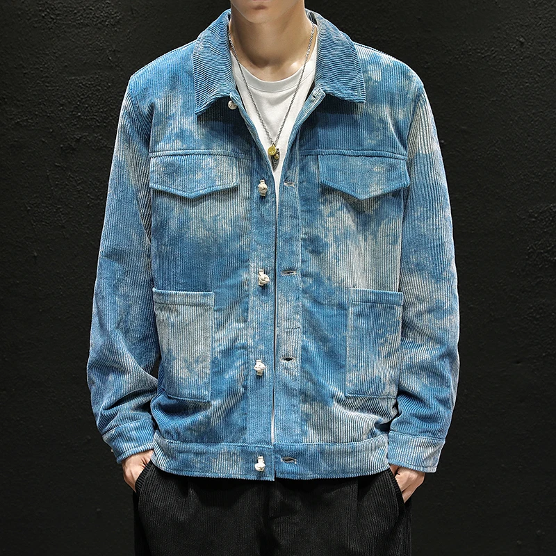

New Tie Dye Jacket Men Corduroy Jacket Coats Autumn and Winter Fashion Retro Streetwear Mens Tie Dye Jacket Casual Coat M-5XL