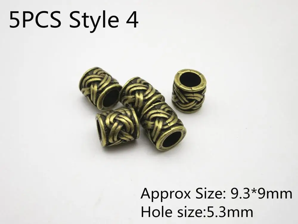 5 шт. античные латунные бусины для волос дреды кольца Руна викингов борода