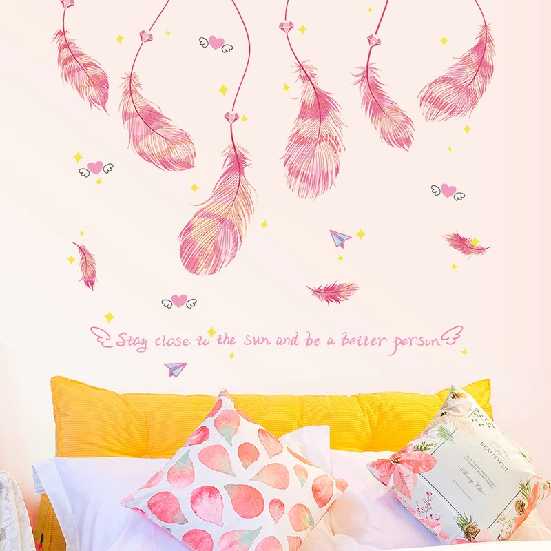 

Warm stickers bedroom bedside wall decor living room sofa tv background wall sticker pendant feather self-adhesive home decor