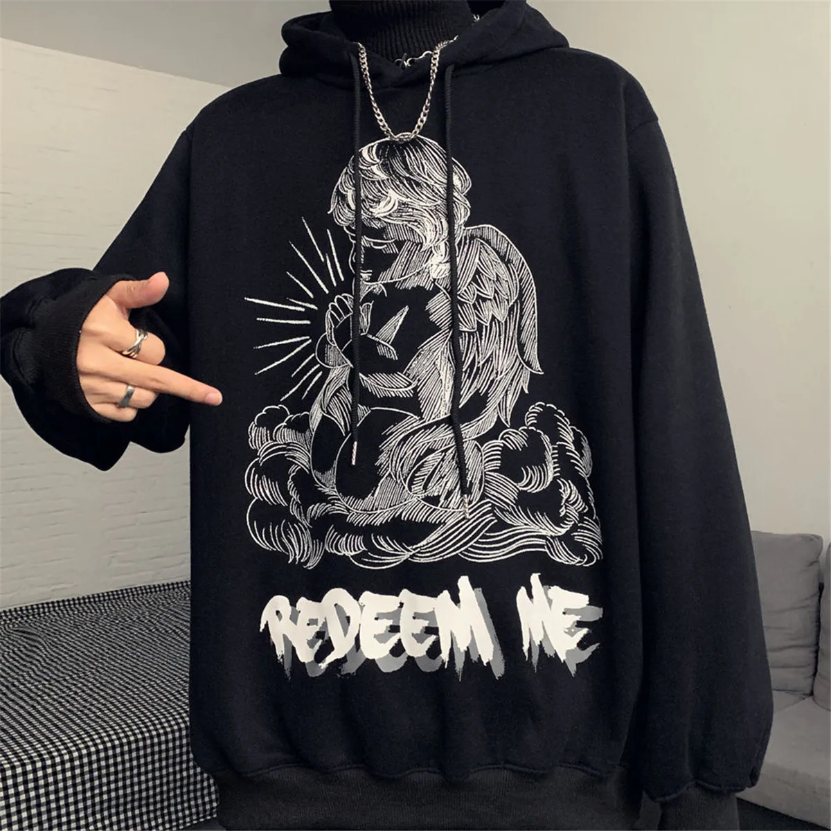

Gray Funny Sweatshirt Women Oversize Clothes Autumn Gothic Hoodie Kawaii Hip Hop Japan Cute Hooded Hoodie Streetwear Female