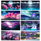 Набор для алмазной вышивки Huacan, алмазная 5D картина Орхидея, Водопад, Луна, вышивка, украшение для спальни