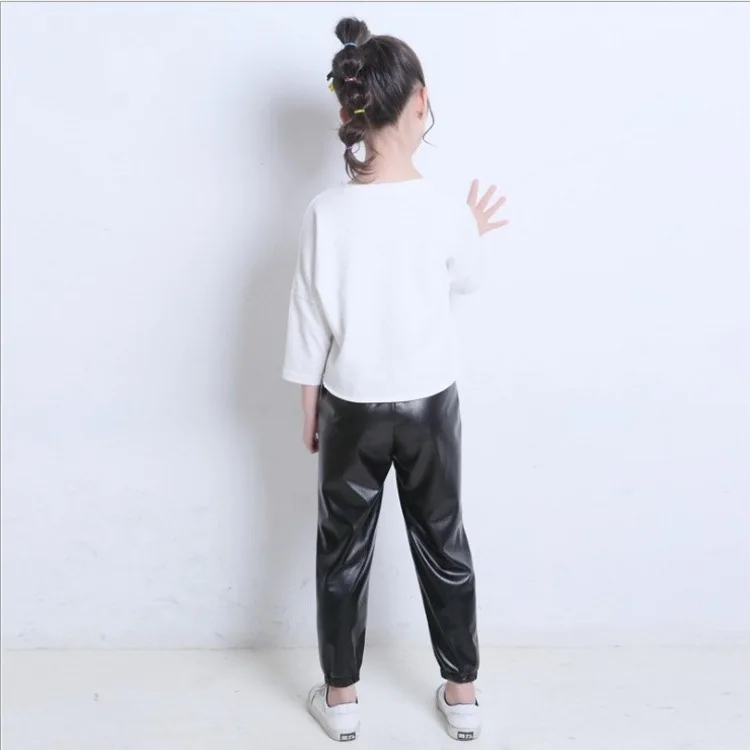 Брюки из ПУ кожи для девочек демисезонные свободные брюки детей повседневные