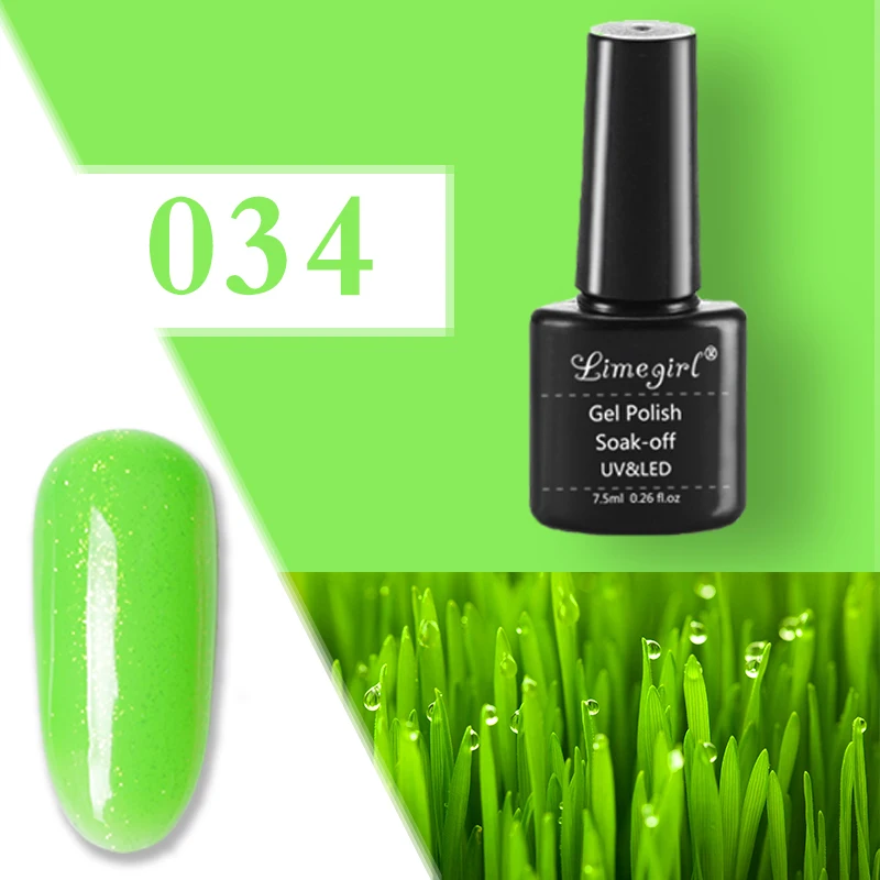 034 Limegirl 7,5 мл Полупостоянный Гель-лак для ногтей замачиваемый черный/белый/зеленый УФ гель лак для ногтей Гель-лак Nagellak Nail Art - Цвет: 034