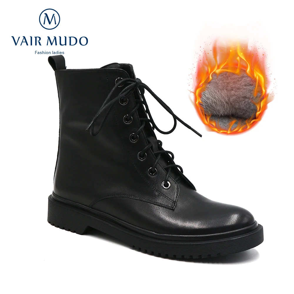 

VAIR MUDO Ankle Boots Shoes Women Martin Boot Genuine Leather Warm Wool Female Boots Waterproof Platform Women Shoes Lace UpDX42