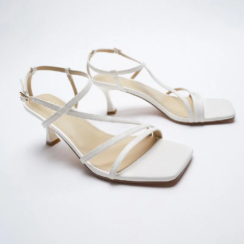 

ZAR 2022 Summer New White Fashion Square Toe High Heels Sexy Outer Wear Stiletto Muller Buckle Sandals And Slippers Women Pumps