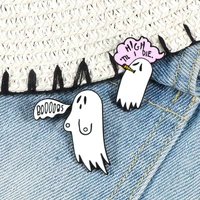 white ghost enamel pin cartoon funny ghost brooches denim clothes lapel pins badge cute halloween party jewelry gifts for friend