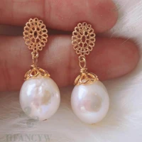 white baroque pearl earring hollow carve 18k ear stud earbob fashion party flawless accessories classic cultured mesmerizing