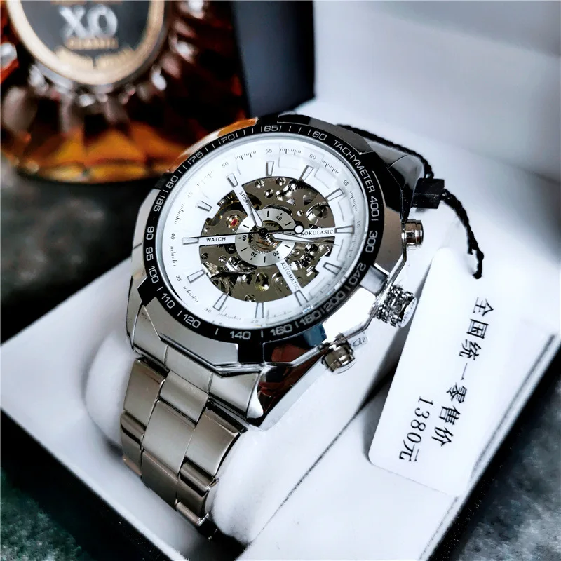 

AOKULASIC Top Brand Men Watch Mechanical Watch Men Hollowing Out Fashion Waterproof Automatic Solid stainless steel strap clock