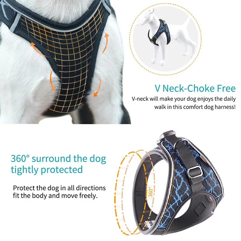 Шлейка для щенков и кошек Сетчатый регулируемый Светоотражающий ошейник