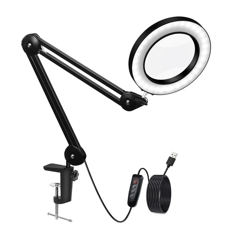 

Magnifying Glass With Light And Stand,Adjustable 5X Real Glass Lighted Lens, Magnifier For Close Work, Reading, Craft