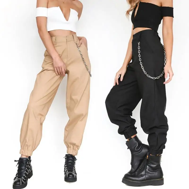

New Fashion Harem Pants Girl Hip-hop Chain Nine-point Pants High Waist Overalls Summer Thin Pants Sports Trousers Casual Pants