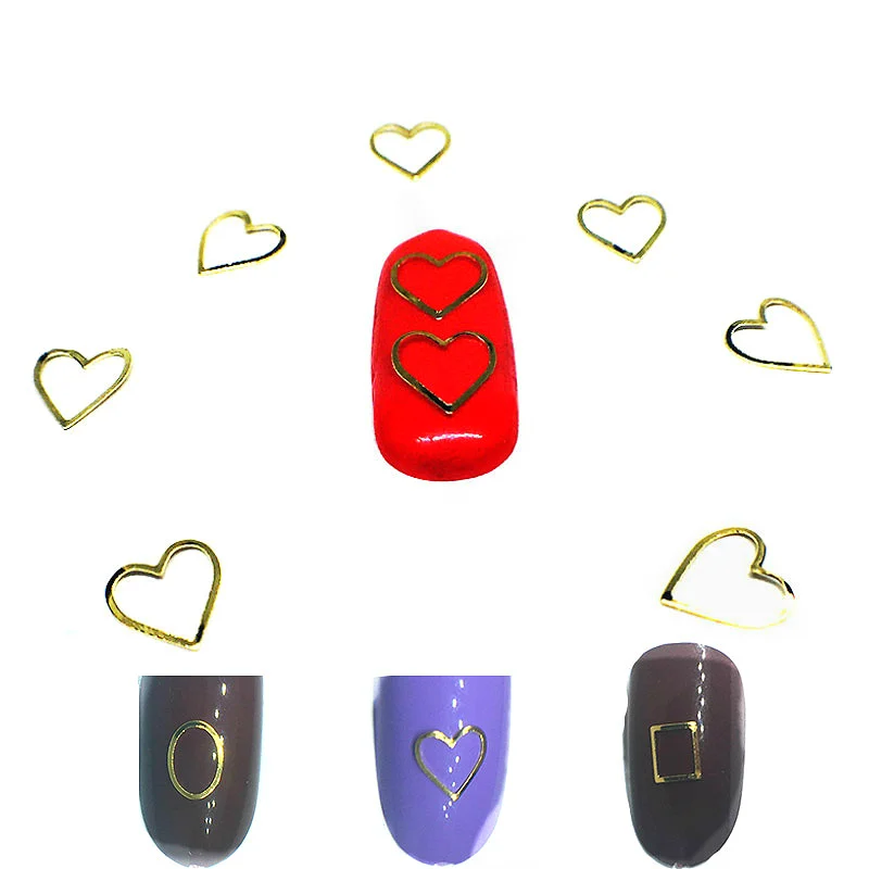 

50Pcs Heart Gold Nail Art Decorations 3d Large Stickers Hybrid Bling Metal Rivet Nailart Supply for Nails Design Simple New