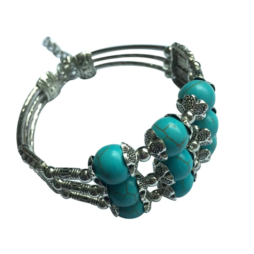 Женский многослойный браслет бирюзовый с бусинами подарок на удачу женский