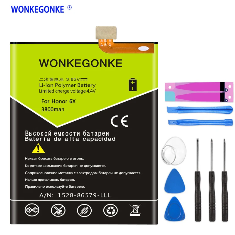 WONKEGONKE 3800 мА/ч HB386483ECW + Батарея для Huawei Honor 6X Maimang 5 G9 плюс MLA-AL00 MLA-AL10 G9Plus | Мобильные