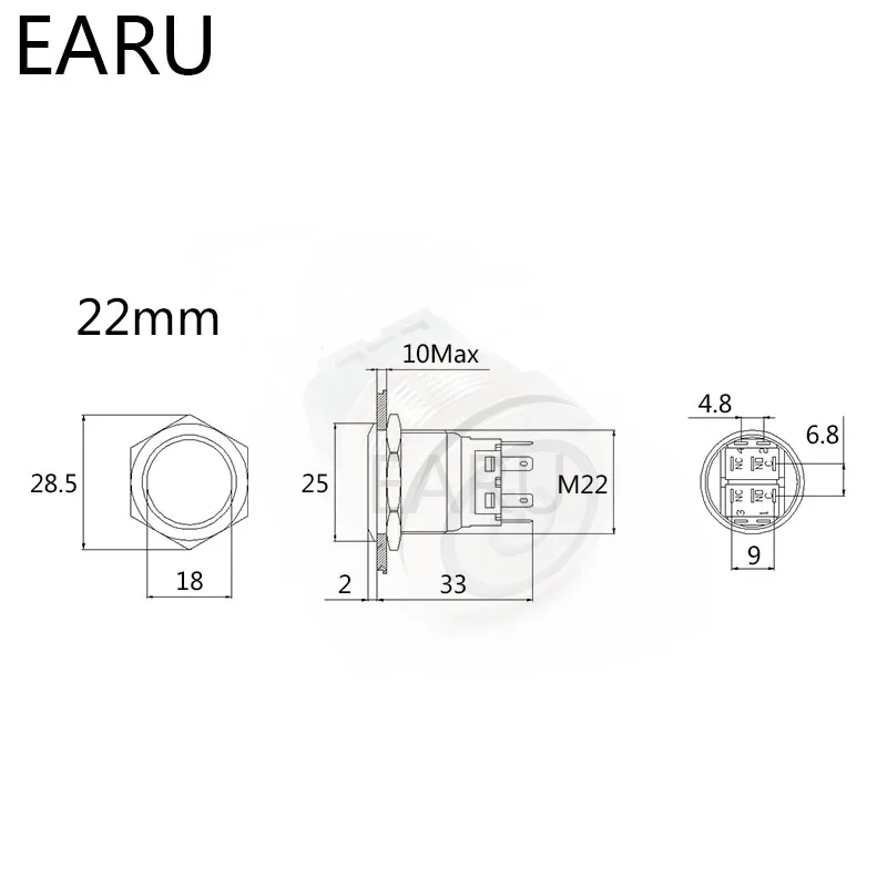 22 мм новый водонепроницаемый металлический кнопочный переключатель