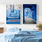 Постеры и принты для путешествий с украшением из Марокко, голубой архитектуры старого города, изящная Художественная печать, Картина на холсте, домашний декор