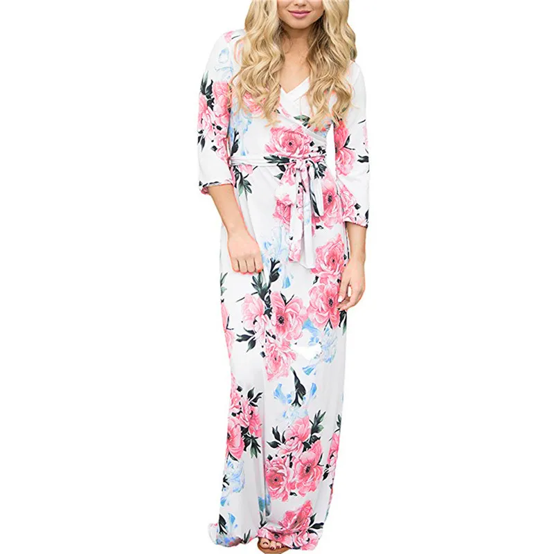 Новый 2019 летнее платье для женщин Цветочный принт Макси сексуальное с глубоким v