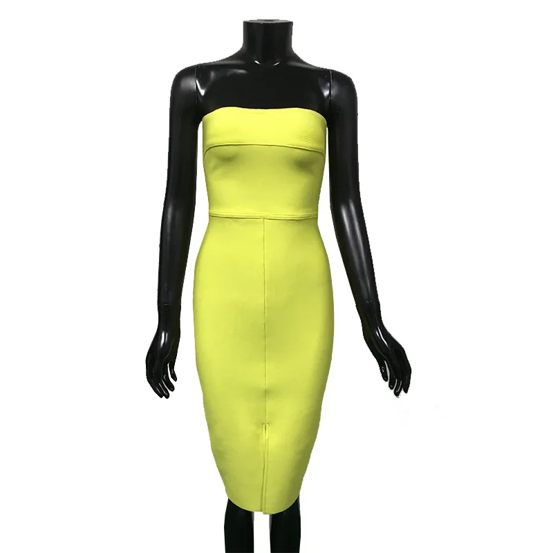 

Sladuo New Summer Women Yellow Casual Chest Wrapping Bodycon Bandage Dress Sexy Sleeveless Celebrity Runway Party Club Dress2021