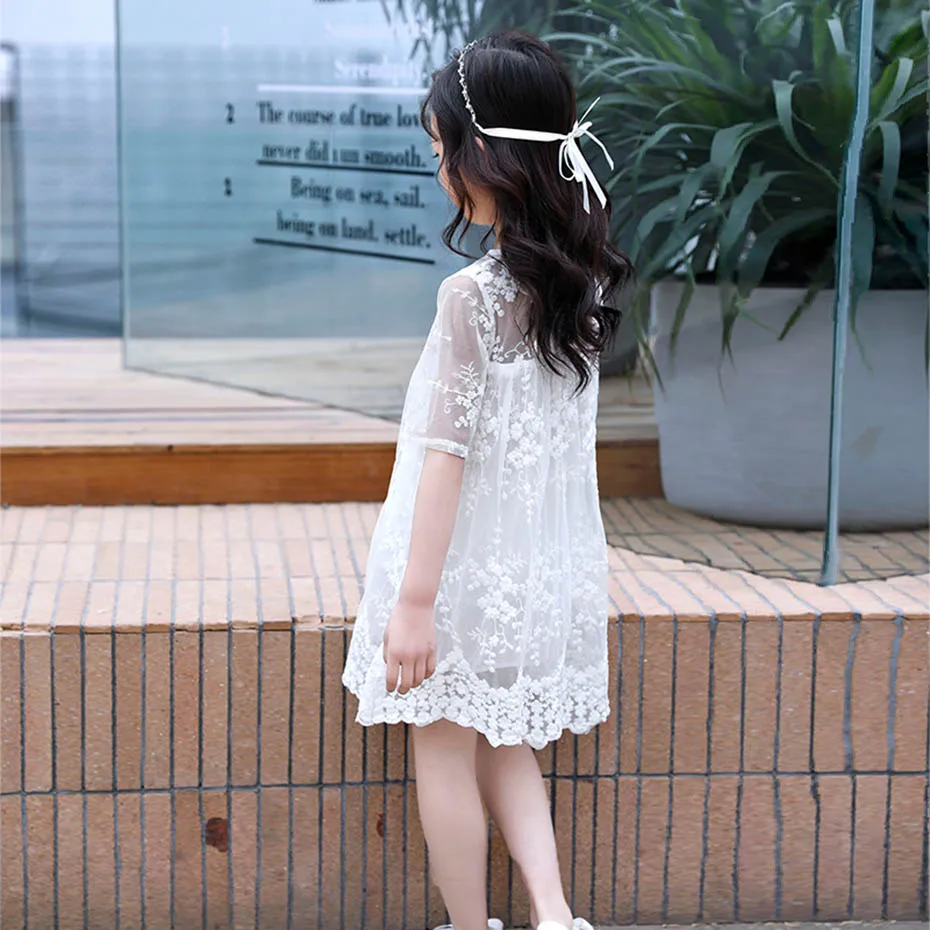Summer Dress Girl White Color Dresses For Casual Style Kids Flower Embroidery Childrens Clothing | Детская одежда и обувь
