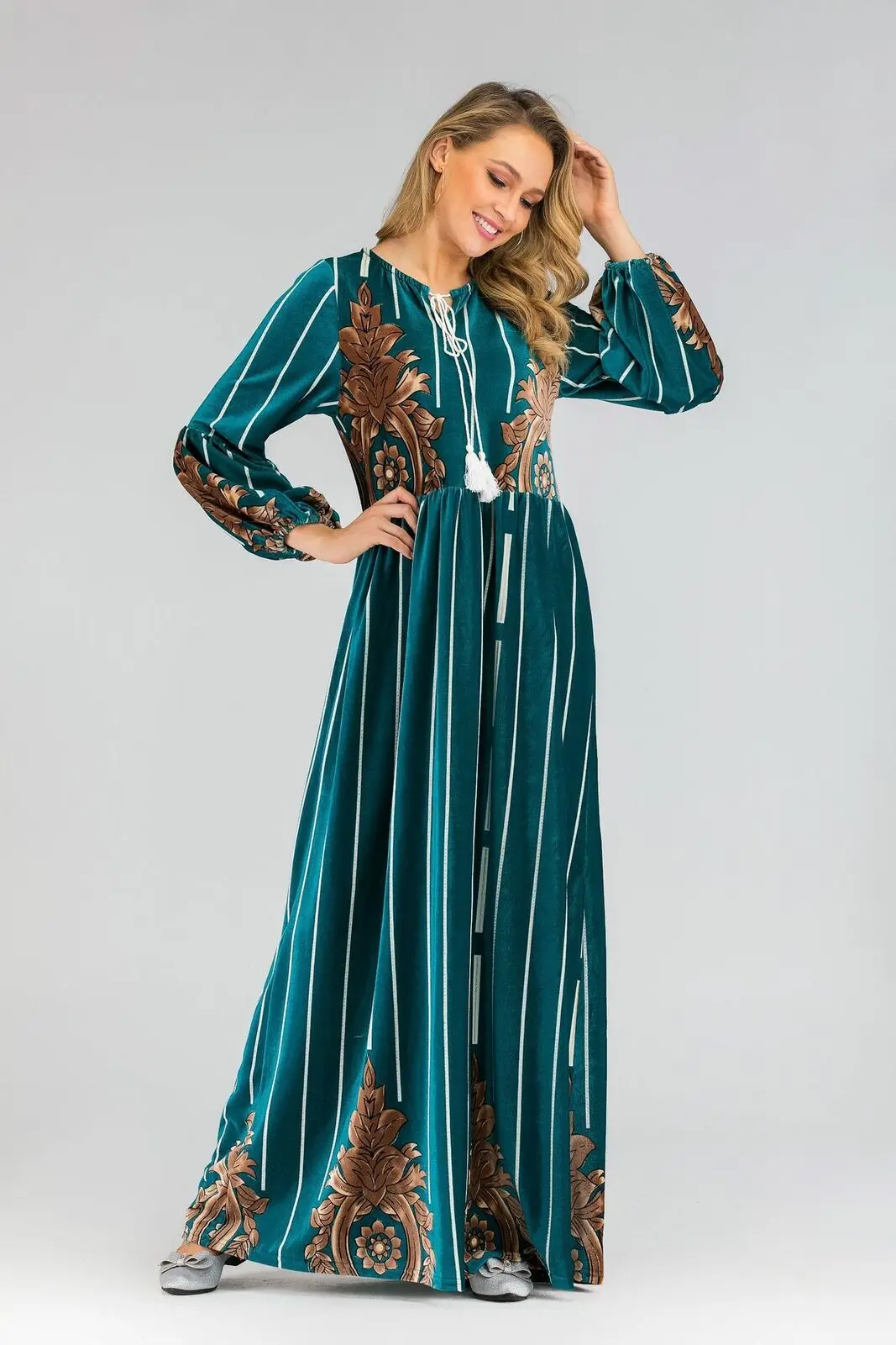 Женское бархатное платье размера плюс Abaya повседневные свободные винтажные