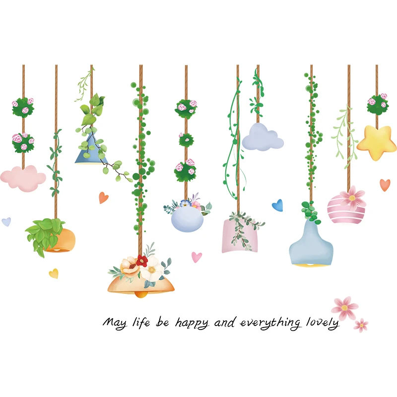 

[SHIJUEHEZI] Potted Plant Wall Sticker PVC Material DIY Lights Hangings Wall Decals for House Living Room Bedroom Decoration