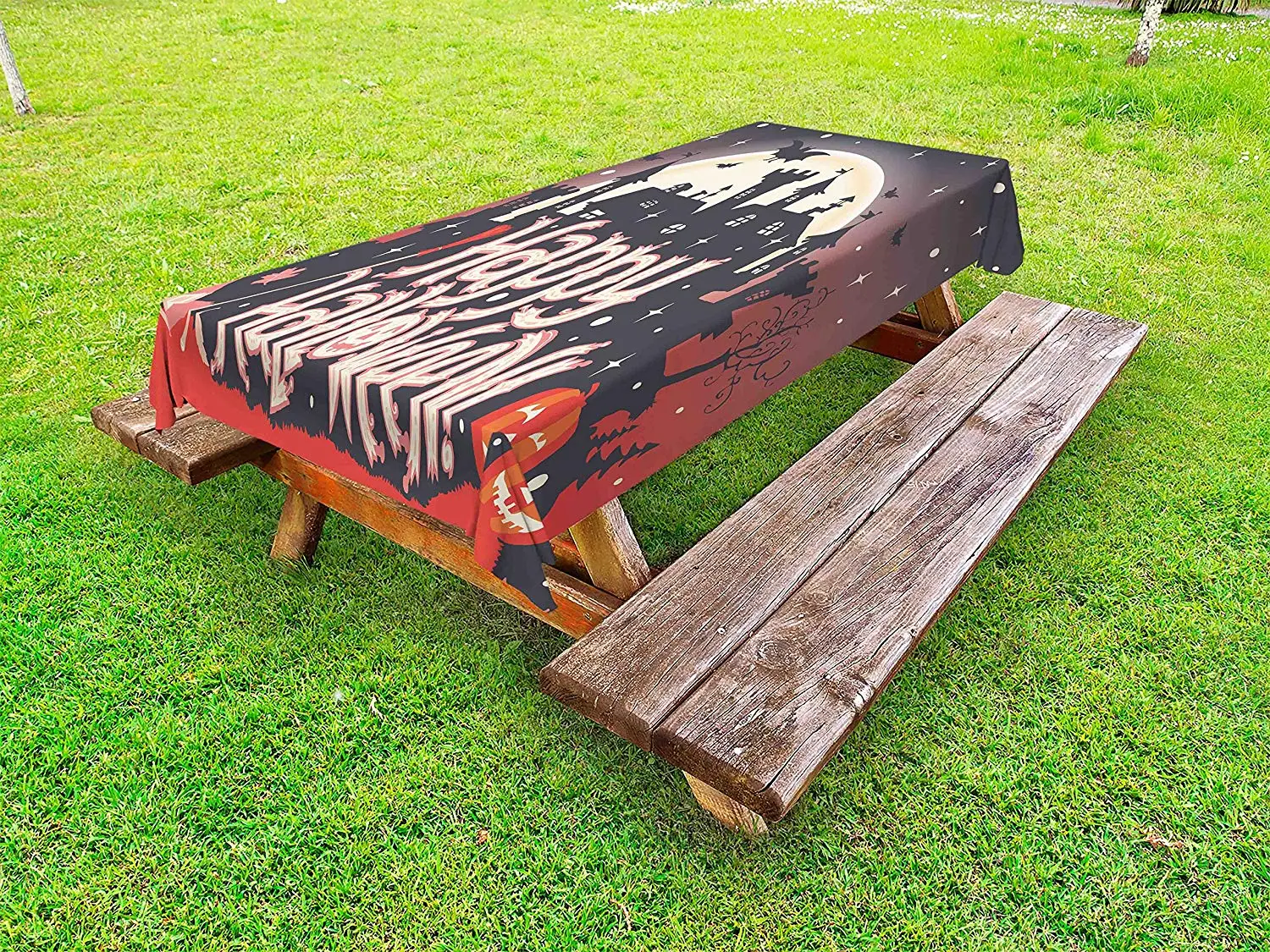 Скатерть на тему Хэллоуина средневековая готика замок с счастливым Хэллоуин