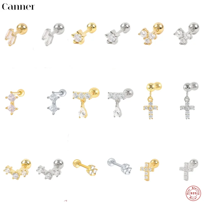 

Canner 1pcs Minimalist 925 Sterling Silver Stud Earrings for Women Small Cute Piercing Cartilage Earrings Fine Jewelry arete W5