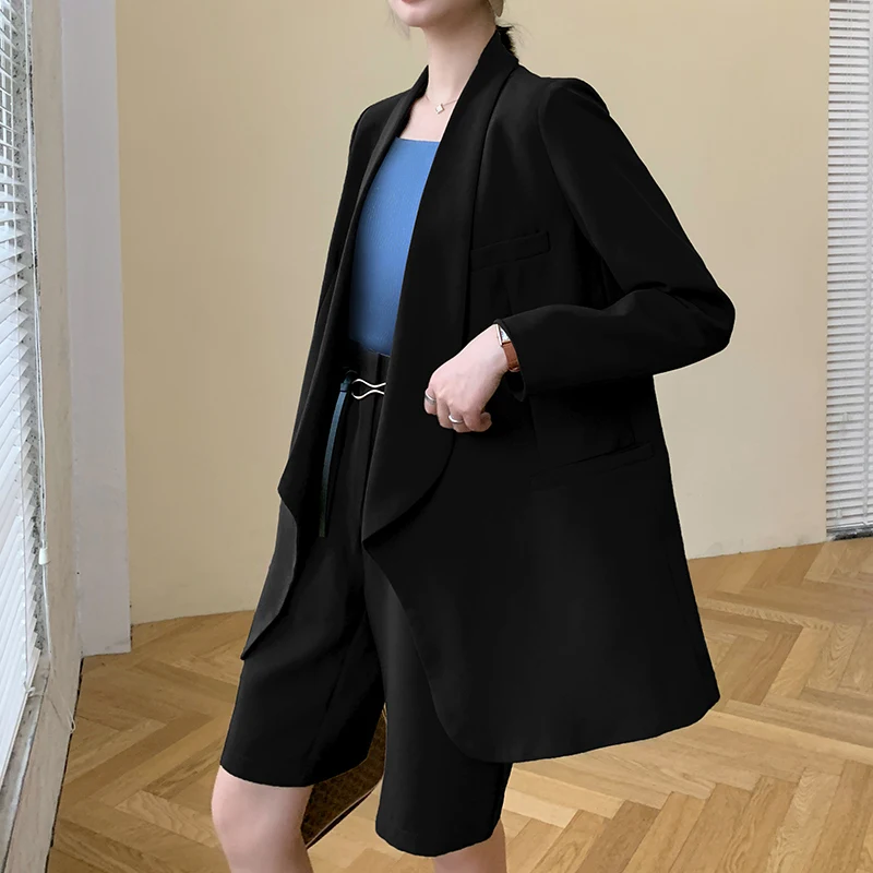 

New 2020 Autumn Two-piece blazer women suits With Belt casual female blazer shorts set Elegant office ladies blazers sets