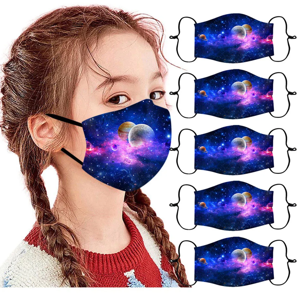 

5PC mask Children's Adjustable Windproof Reusable Printed Mouth Cover Mask Comfortable 100% crafted Masque