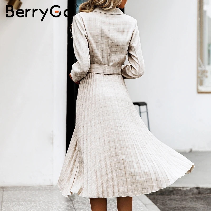 BerryGo элегантное ТРАПЕЦИЕВИДНОЕ двубортное Плиссированное Платье женское