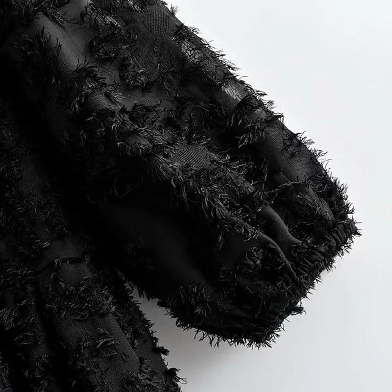 QZ9112 Autumn Fashion Dress Women O Neck Long Sleeve Loose Design 3D Tassels Black Vestidos |
