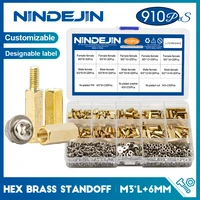 910pcsset m3 male female hex brass standoff spacer with pan head screw nut and washer assortment kit pcb motherboard standoff