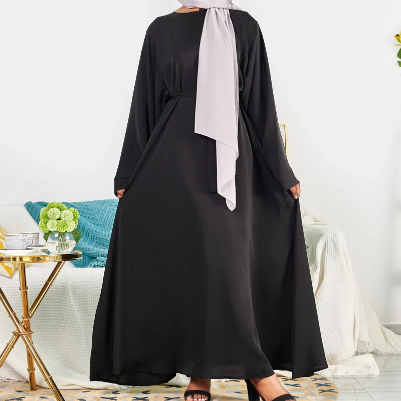 

Summer Women Minimal Style Maxi Dress Loose Muslim Abaya Nidha Long Sleeve Solid Color Dubai Turkey Modest Robe Kaftan Islam