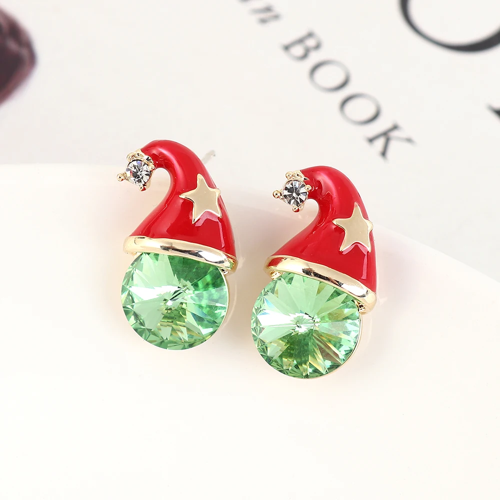 

Romantic Design Crystals from Swarovski Christmas Earrings For Women Christmas Hat Stud Earrings Girls Christmas Gifts 2019 New