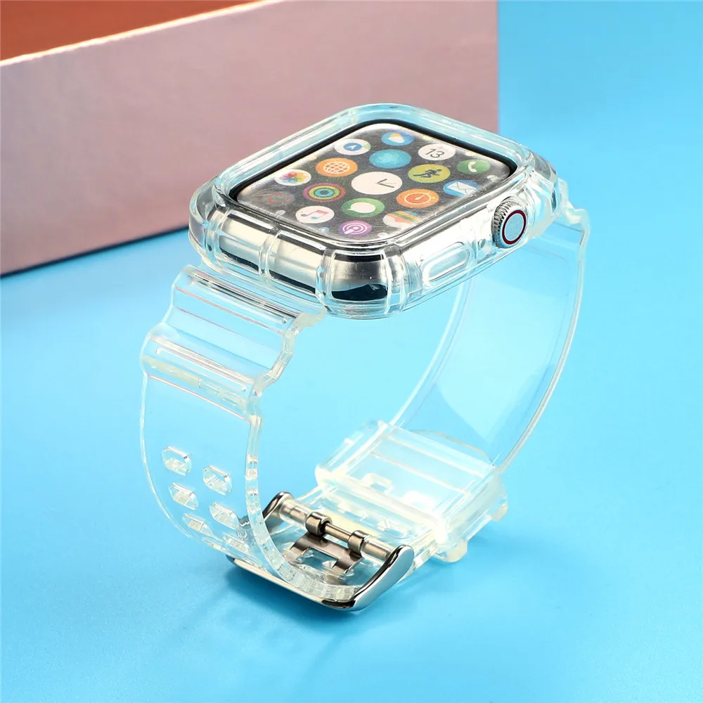 Новейший прозрачный ТПУ ремешок для часов Apple Watch 5 4 полоса 44 мм 40 42 38 зеленая Роза