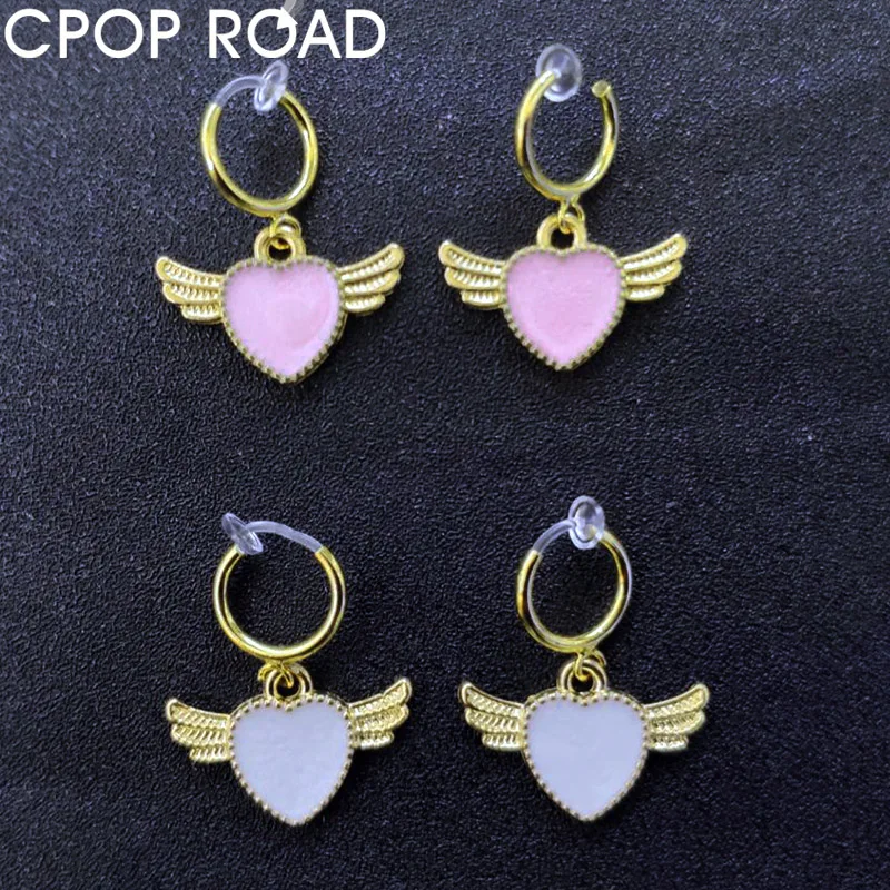 Женские серьги клипсы в форме ангела Cpop милые гипоаллергенные сердца для девушек