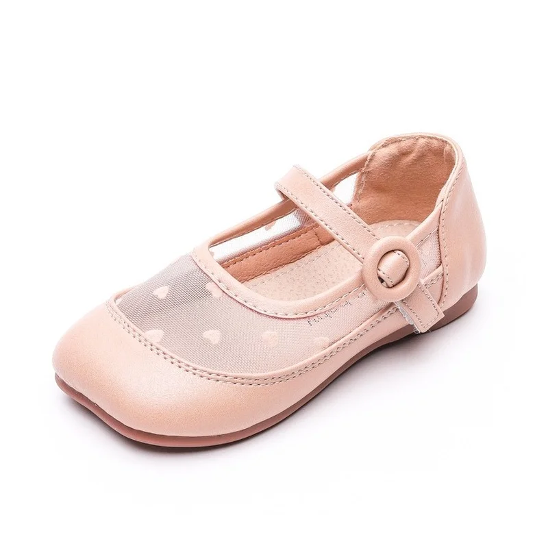 

2021 Spring New Mesh Love Princess Leather Shoes for Girls Toddler Kids Baby Single Shoes Hollowed Out Children Shoes