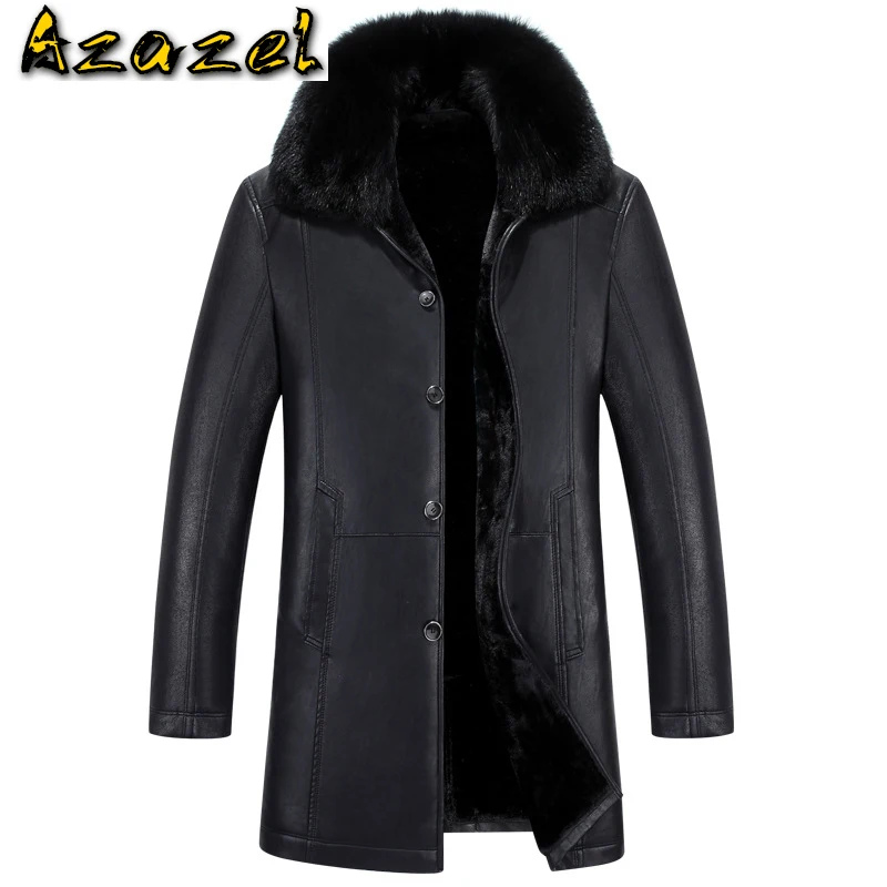 Russian Winter Warm Fleece Trench Coat Men Plus Size 4XL Removable Fur Collar Mens Sheepskin Jacket and Coats With Wool Velvet | Мужская