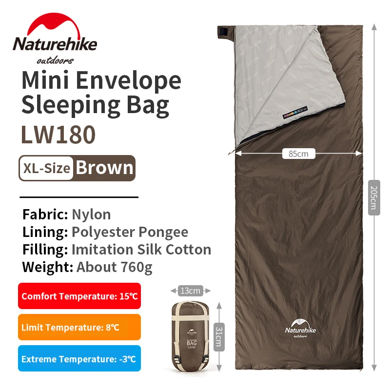 

New 2022 Naturehike Mini Cotton Adult Sleeping Bag Envelope Spliceable Widened 680g/760g Ultralight Spring Summer Quilt 15℃~-3℃