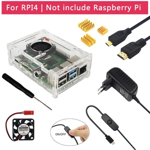 Аксессуары для Raspberry Pi 4 Model B, акриловый чехол, вентилятор охлаждения, радиатор, адаптер питания для Raspberry Pi 4