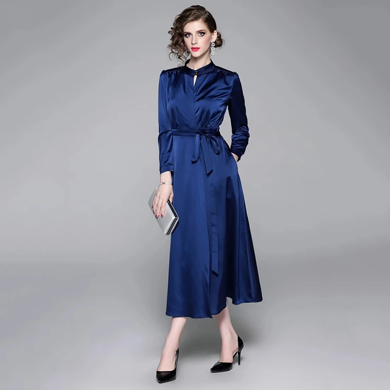 Новое Осеннее простое модное женское платье для офиса Повседневное с длинным