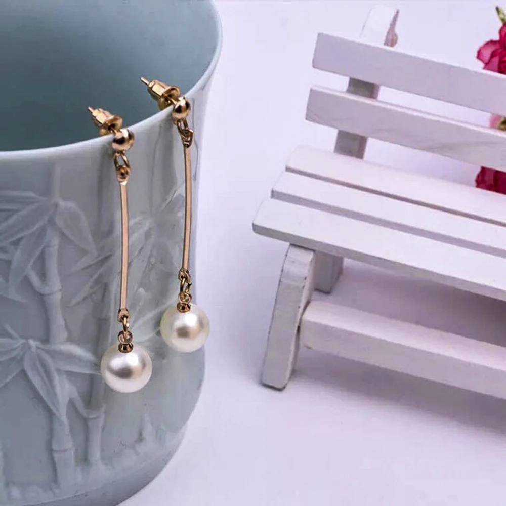 Длинные серьги подвески с круглым жемчугом летняя Корейская эстетика