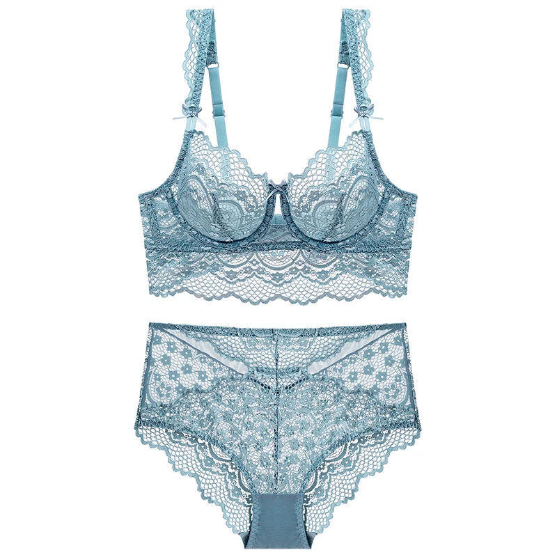 

Sexy Bra Set Ultra Thin Lace French Bra Panties Sets see through Transparent Women Lingerie Underwear D Cup